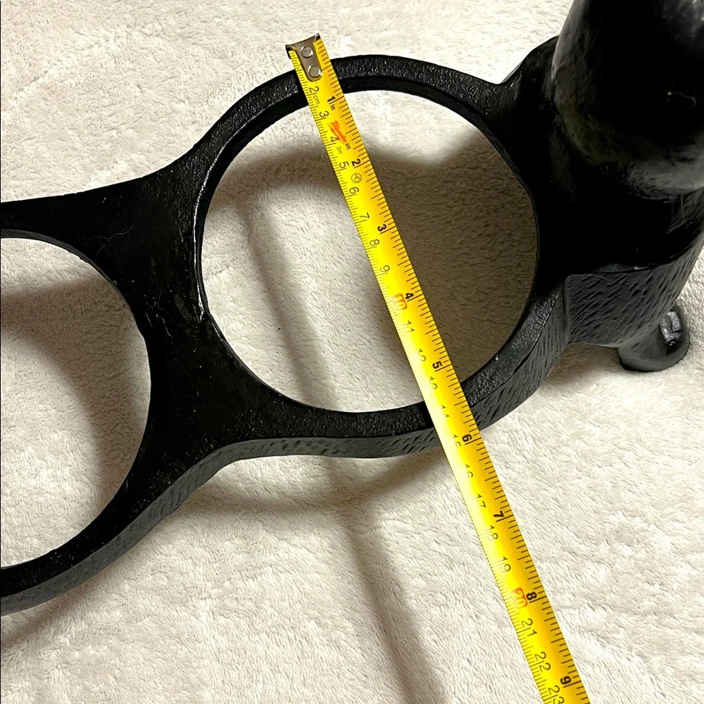 Vintage Cast Iron Black Cat Double Pet Bowl. NWOT